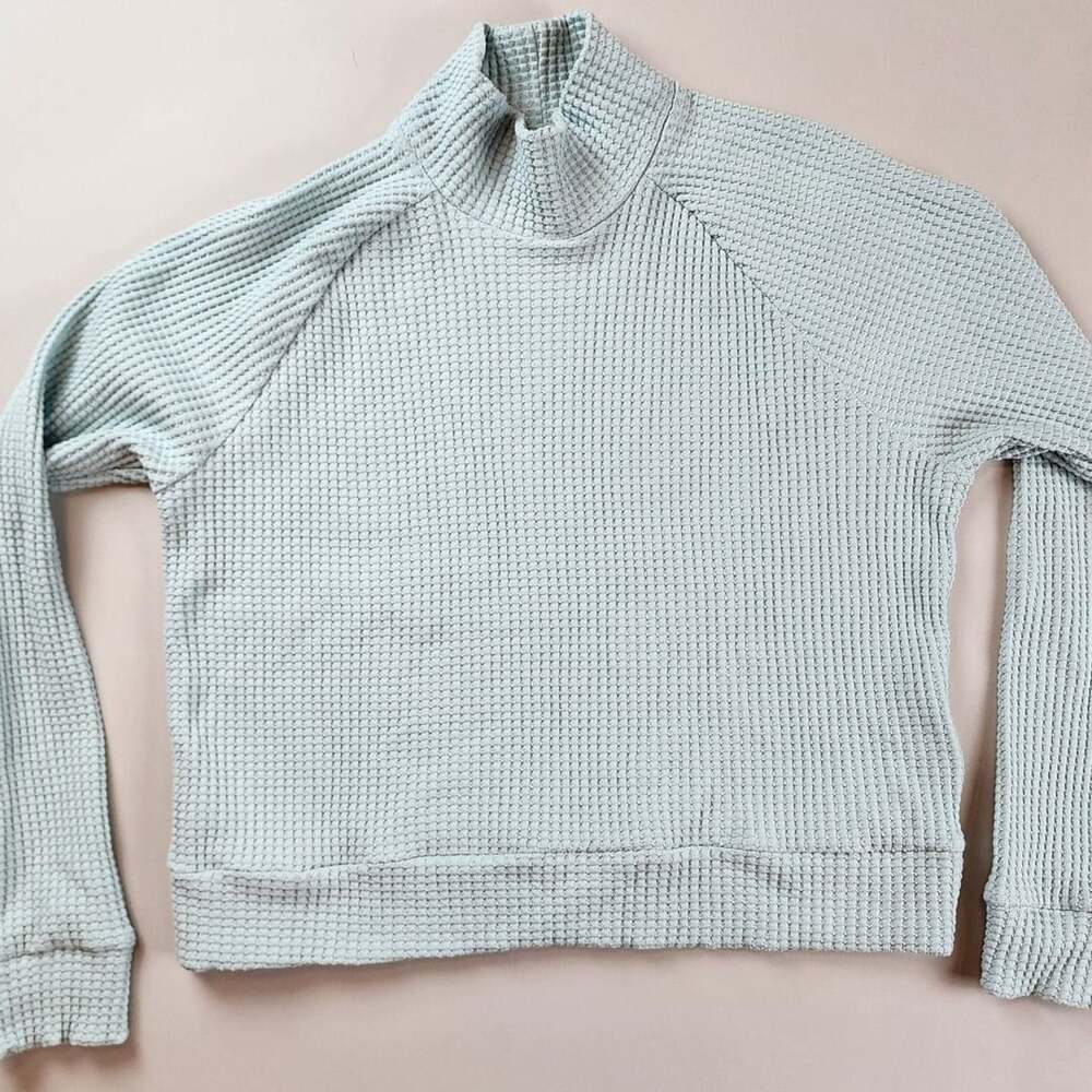 North Face Chabot Waffle Knit Mock Neck Pullover Light Blue Sage Small Gorpcore